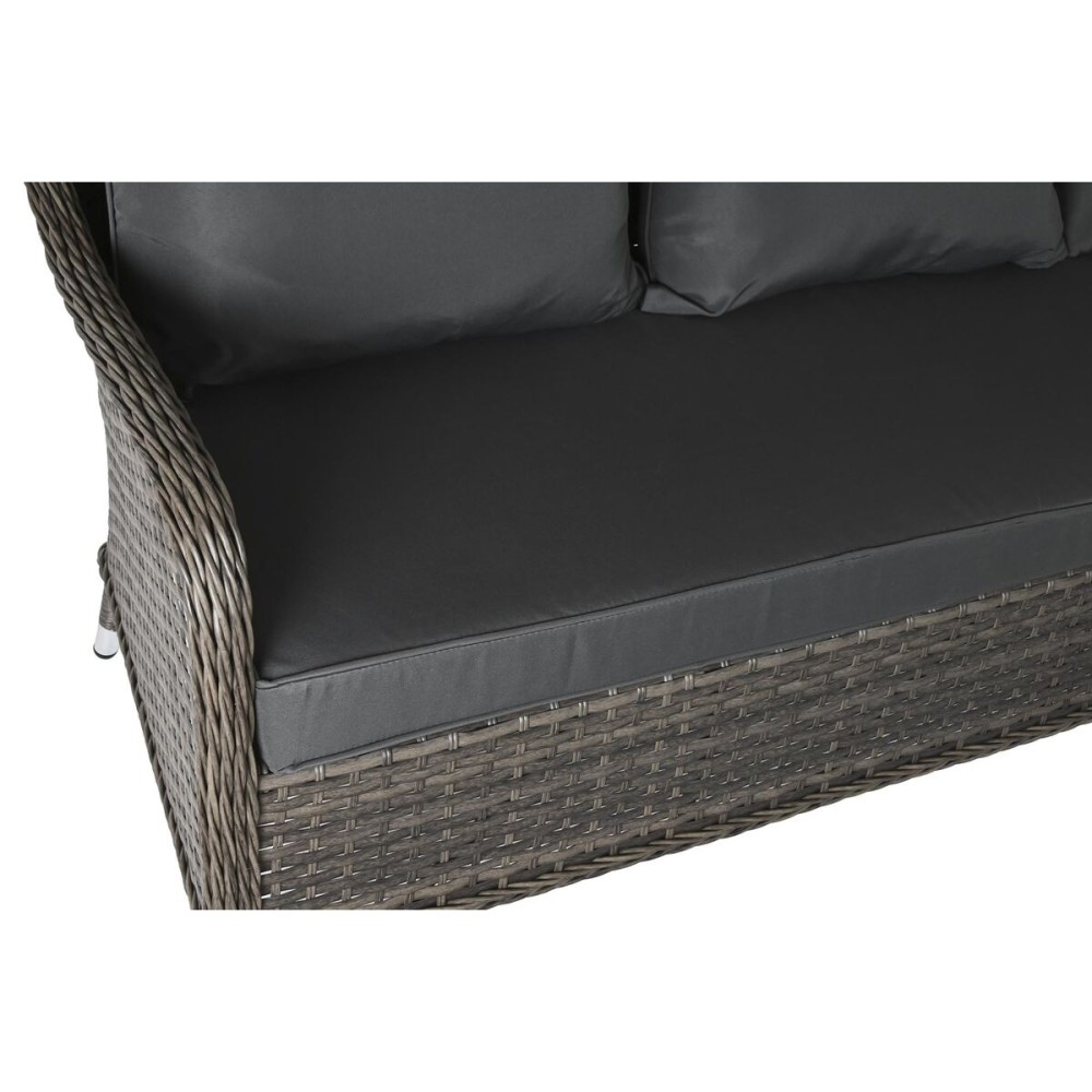 Garden sofa DKD Home Decor Crystal Grey Polyester synthetic rattan Steel Dark brown (175 x 73 x 81 cm)