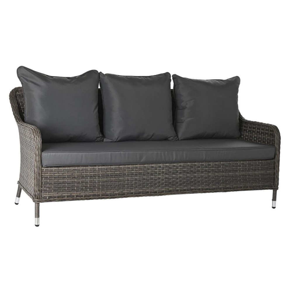 Garden sofa DKD Home Decor Crystal Grey Polyester synthetic rattan Steel Dark brown (175 x 73 x 81 cm)