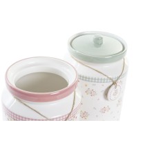 Gefäß DKD Home Decor grün Rosa Vichy 15,5 x 15,5 x 21 cm (2 Stück)