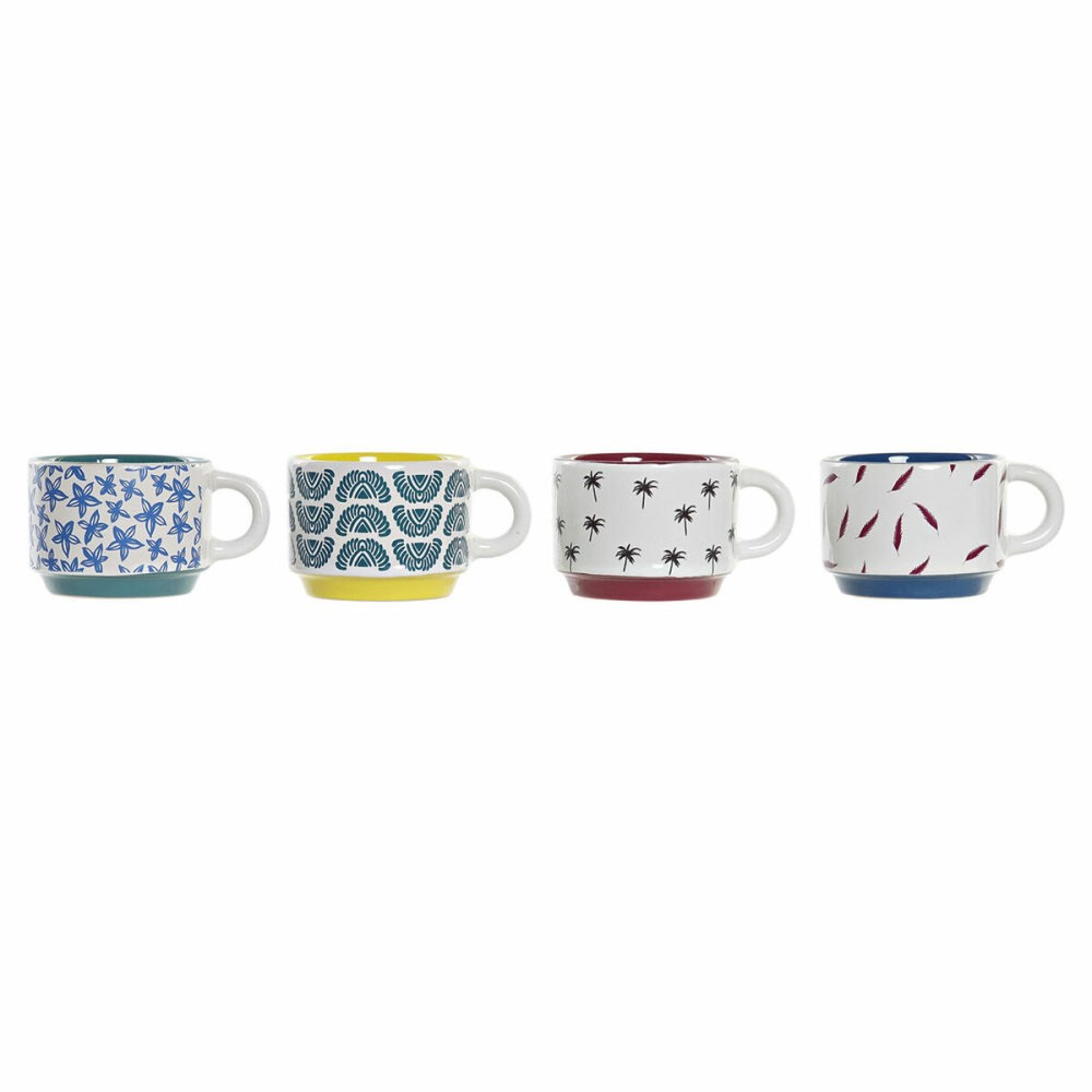 Satz von Kaffeetassen DKD Home Decor Gelb Blau Bunt türkis Granatrot Metall Steingut 150 ml