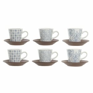 Tasse DKD Home Decor Bleu Blanc Marron Bois d'hévéa Grès 90 ml