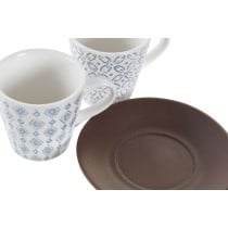 Tasse DKD Home Decor Bleu Blanc Marron Bois d'hévéa Grès 90 ml