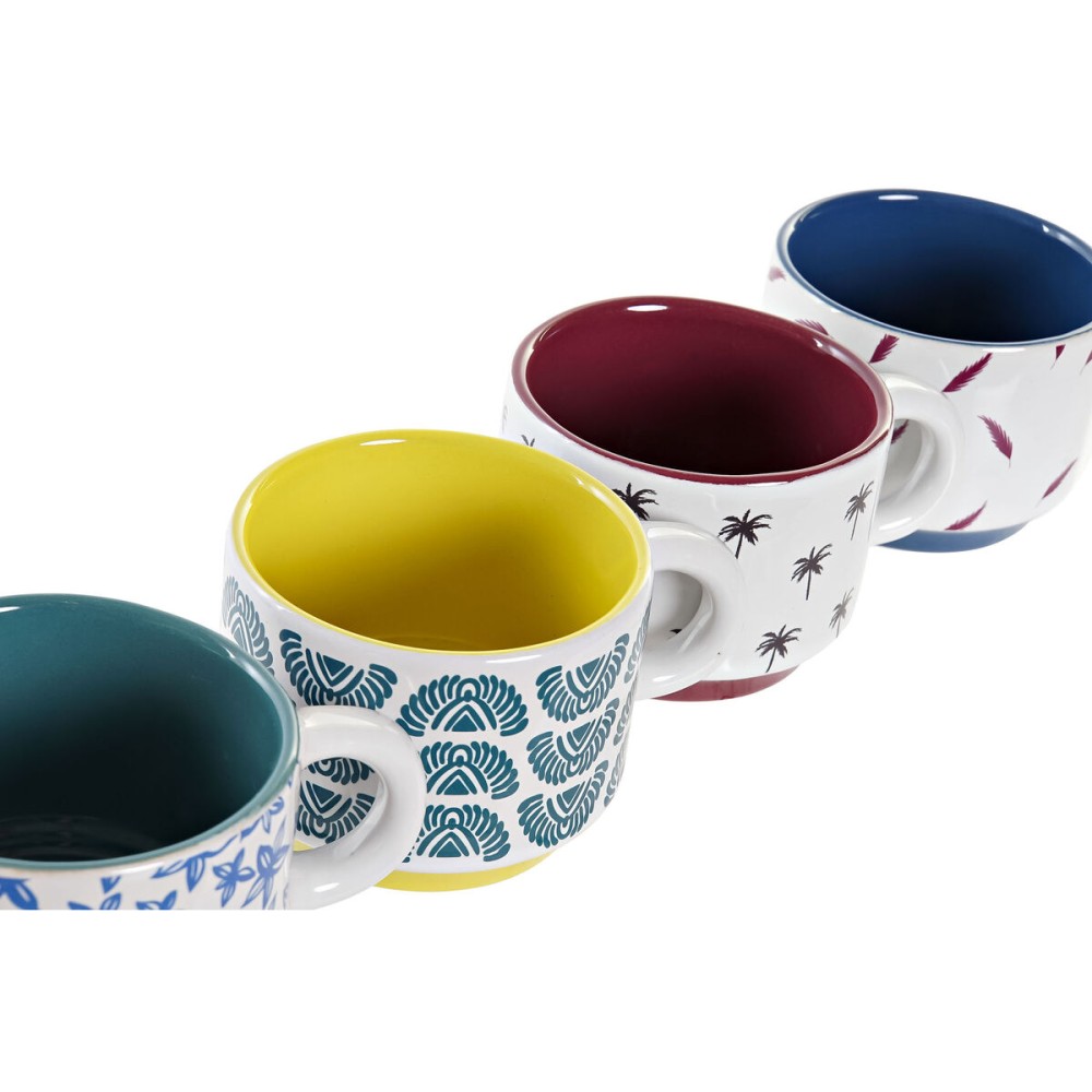 Satz von Kaffeetassen DKD Home Decor Gelb Blau Bunt türkis Granatrot Metall Steingut 150 ml
