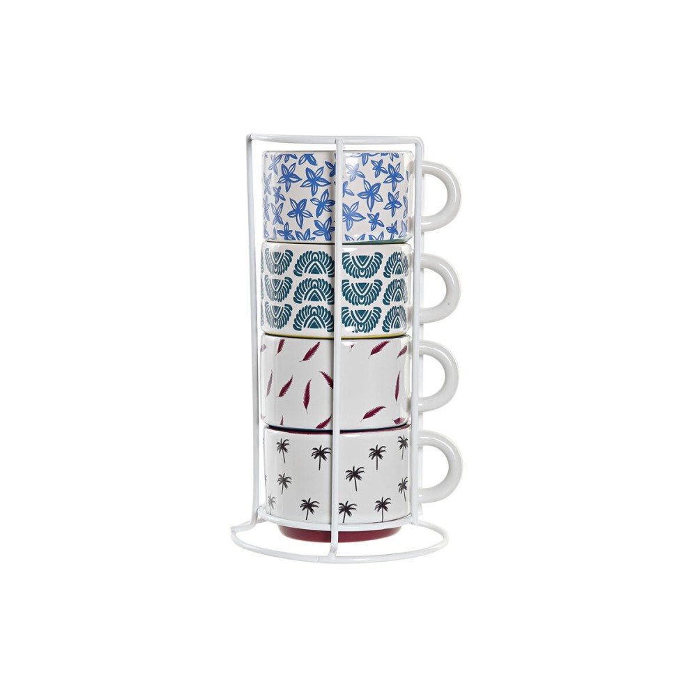 Satz von Kaffeetassen DKD Home Decor Gelb Blau Bunt türkis Granatrot Metall Steingut 150 ml