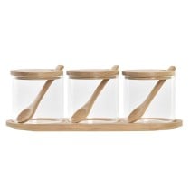 Sucrier DKD Home Decor Basique Transparent Naturel Bambou 3 Pièces 8,5 cm 29 x 10 x 10 cm