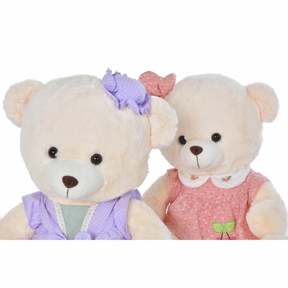 Ours en peluche DKD Home Decor Robe 42 x 20 x 50 cm Beige Rose Lila Enfant Ours (2 Unités)