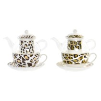 Teapot DKD Home Decor Leopard Crystal Porcelain Brown Transparent White (2 Units)