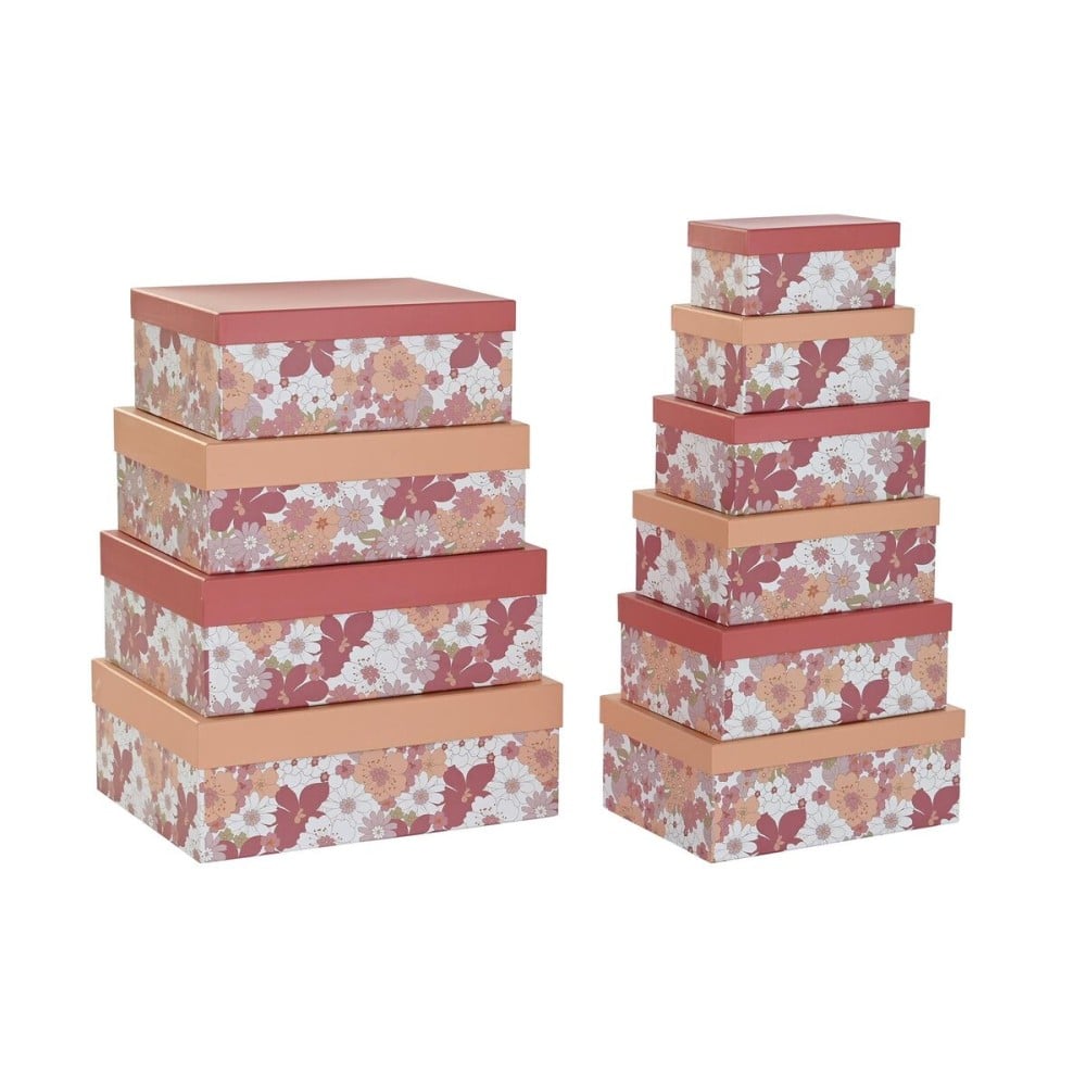 Satz stapelbarer Organizerboxen DKD Home Decor Pink Weiß Pfirsich Pappe (43,5 x 33,5 x 15,5 cm)