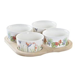 Satz für Appetithäppchen DKD Home Decor Bunt natürlich Bambus Kunststoff Steingut Tropical 19,7 x 19,7 x 1 cm (5 pcs)