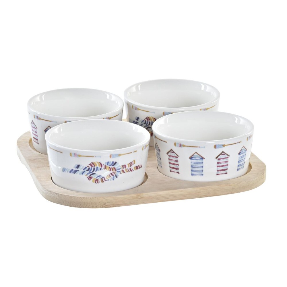 Ensemble à apértif DKD Home Decor Bleu Naturel Bambou Grès méditerranéen 19,7 x 19,7 x 1 cm (5 pcs)