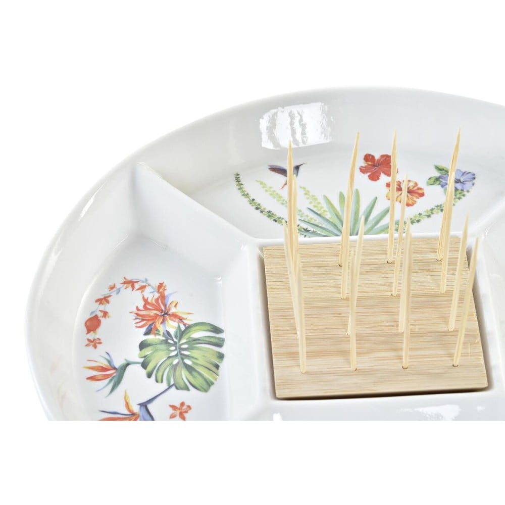 Tablett für Snacks DKD Home Decor Bunt natürlich Bambus Steingut Tropical 23,5 x 23,5 x 7 cm