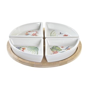 Satz für Appetithäppchen DKD Home Decor Weiß Bunt natürlich Bambus Steingut Tropical 21,5 x 21,5 x 1 cm (5 pcs)