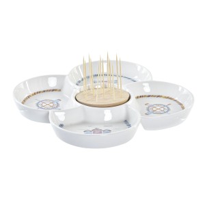 Tablett für Snacks DKD Home Decor Blau natürlich Bambus Steingut Mediterraner 25 x 25 x 10 cm