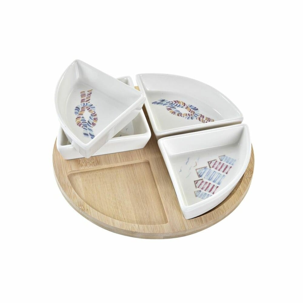 Ensemble à apértif DKD Home Decor Bleu Naturel Bambou Grès méditerranéen 21,5 x 21,5 x 1 cm (5 pcs)