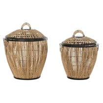 Set of Baskets DKD Home Decor Black Natural Metal Rattan 48 x 48 x 55 cm (2 Units)