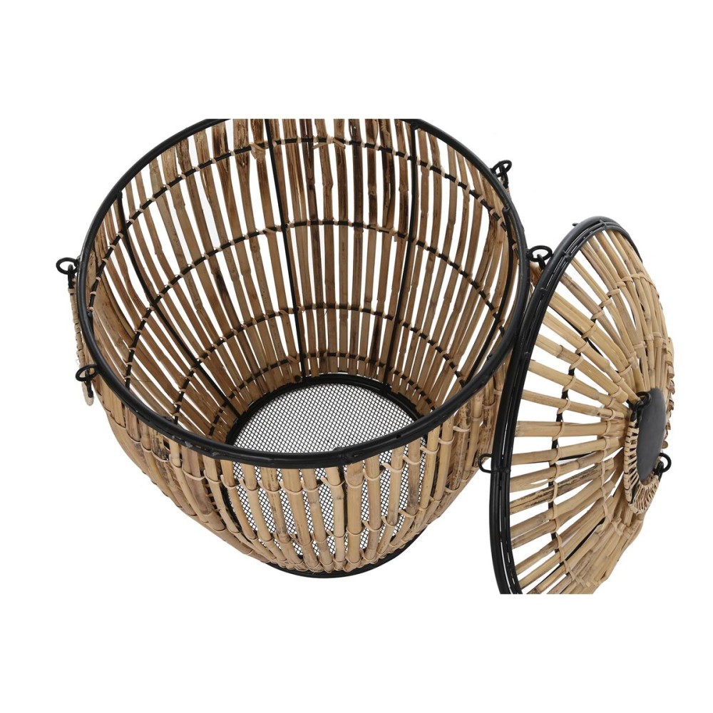 Korbsatz DKD Home Decor Schwarz natürlich Metall Rattan 48 x 48 x 55 cm (2 Stück)