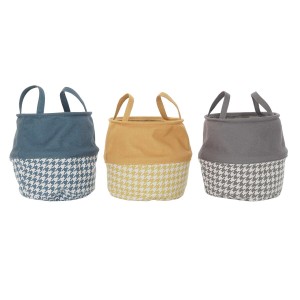 Laundry basket DKD Home Decor Houndstooth Yellow Grey Dark grey 28 x 28 x 28 cm (3 Units)