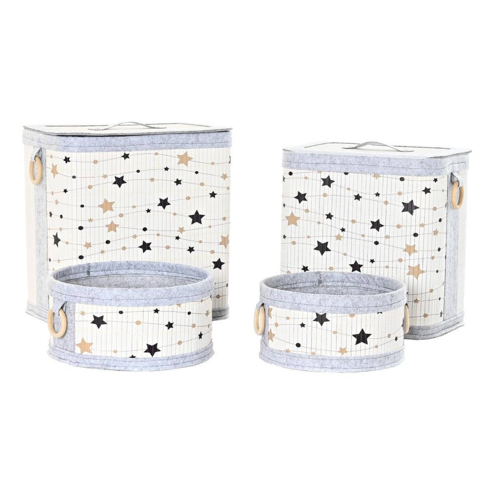 Set of Baskets DKD Home Decor White Black Grey Golden Bamboo Stars 41 x 31 x 42 cm (4 Pieces) (2 Units)