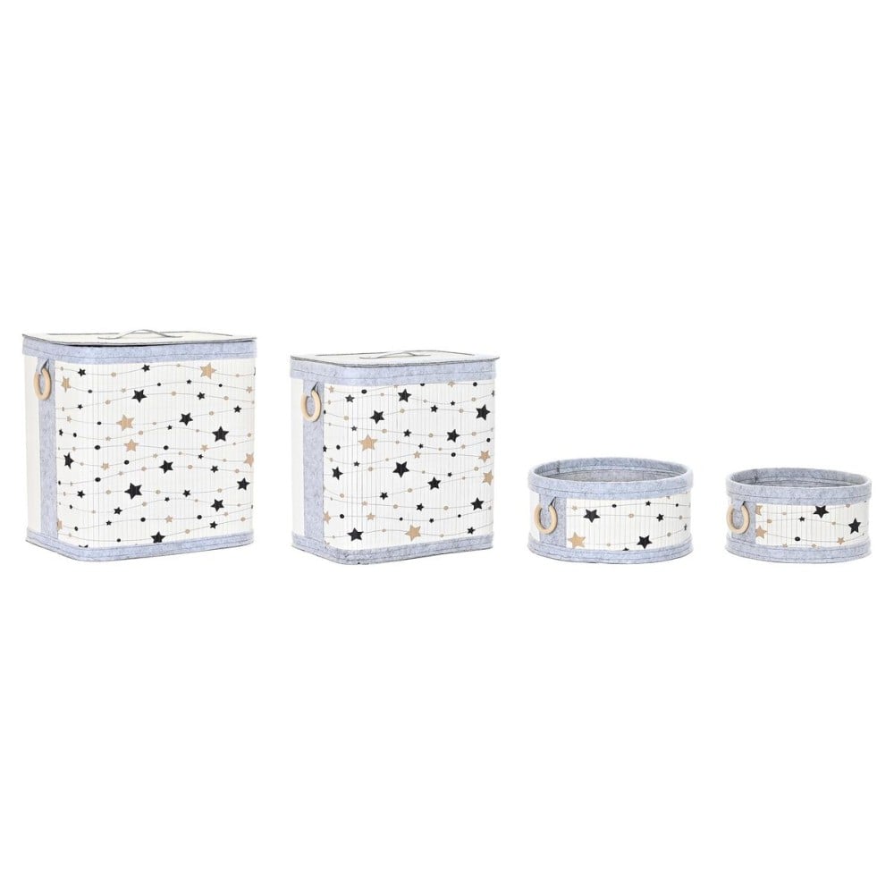 Set of Baskets DKD Home Decor White Black Grey Golden Bamboo Stars 41 x 31 x 42 cm (4 Pieces) (2 Units)