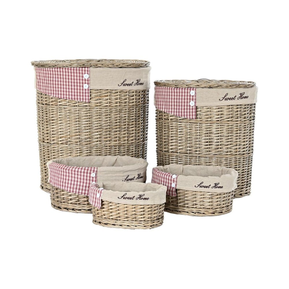 Set of Baskets DKD Home Decor Red Beige Natural wicker Cottage 51 x 37 x 56 cm (5 Pieces) (5 Units)