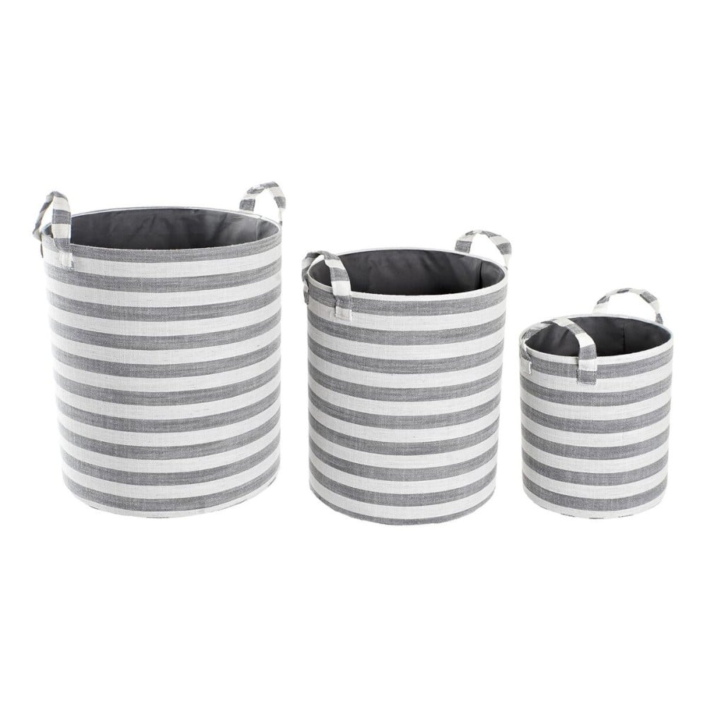 Set de basket DKD Home Decor Gris Rayures Coton (3 Pièces) (35 x 35 x 40 cm)