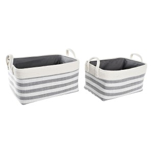 Set de basket DKD Home Decor Rayures Gris Coton (40 x 30 x 23 cm) (2 Pièces)