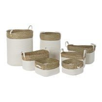 Korb-Set DKD Home Decor Weiß Baumwolle Naturfaser (41 x 41 x 52,5 cm) (7 Stücke)