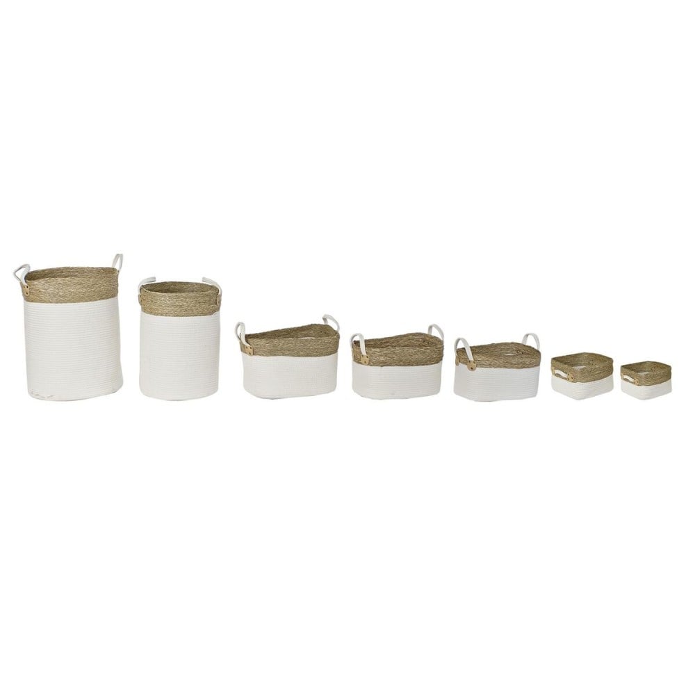 Korb-Set DKD Home Decor Weiß Baumwolle Naturfaser (41 x 41 x 52,5 cm) (7 Stücke)