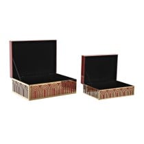 Box-Schmuckkästchen DKD Home Decor Metall Kristall Rot Gold Holz MDF 25 x 18 x 10 cm (2 Stück)