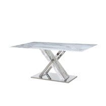 Table de Salle à Manger DKD Home Decor Verre Argenté Gris Acier Blanc 180 x 90 x 78 cm