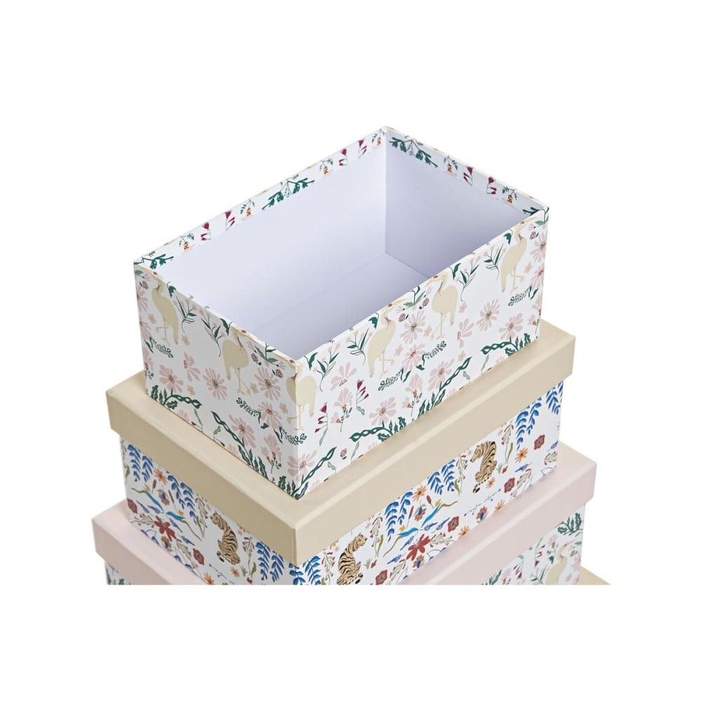 Jeu de Caisses de Rangement Empilables DKD Home Decor animaux Fleurs Carton (43,5 x 33,5 x 15,5 cm)