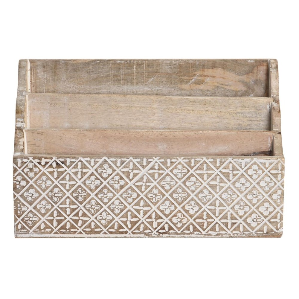 Organisateur polyvalent DKD Home Decor Blanc Naturel Bois de manguier 32 x 13 x 21 cm 33 x 12 x 21 cm Volets (12 Unités)