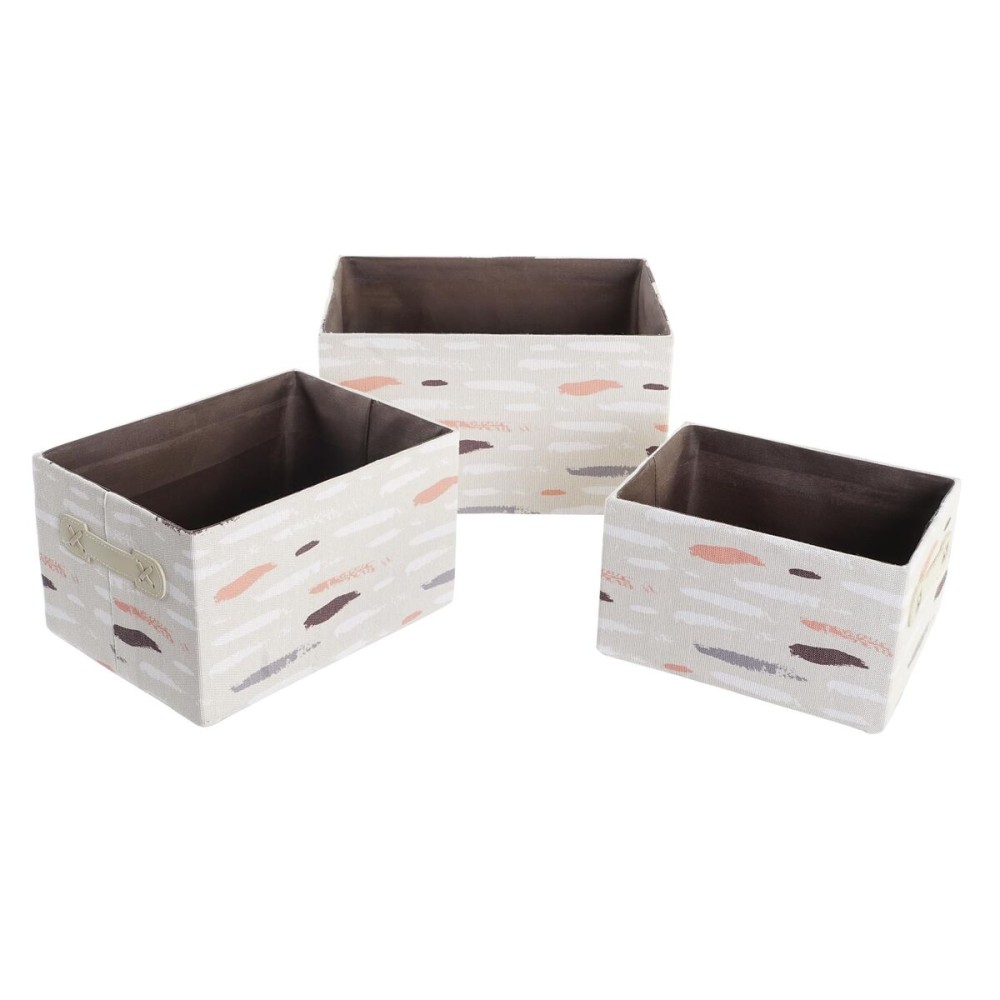 Set de basket DKD Home Decor Marron Gris Orange 32 x 24 x 18 cm (3 Unités)