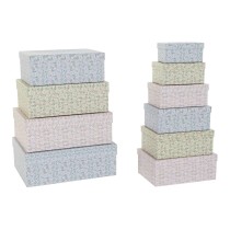 Jeu de Caisses de Rangement Empilables DKD Home Decor Jaune Bleu Rose Carton Fleurs 43,5 x 33,5 x 15,5 cm (2 Unités) (1 Unité)