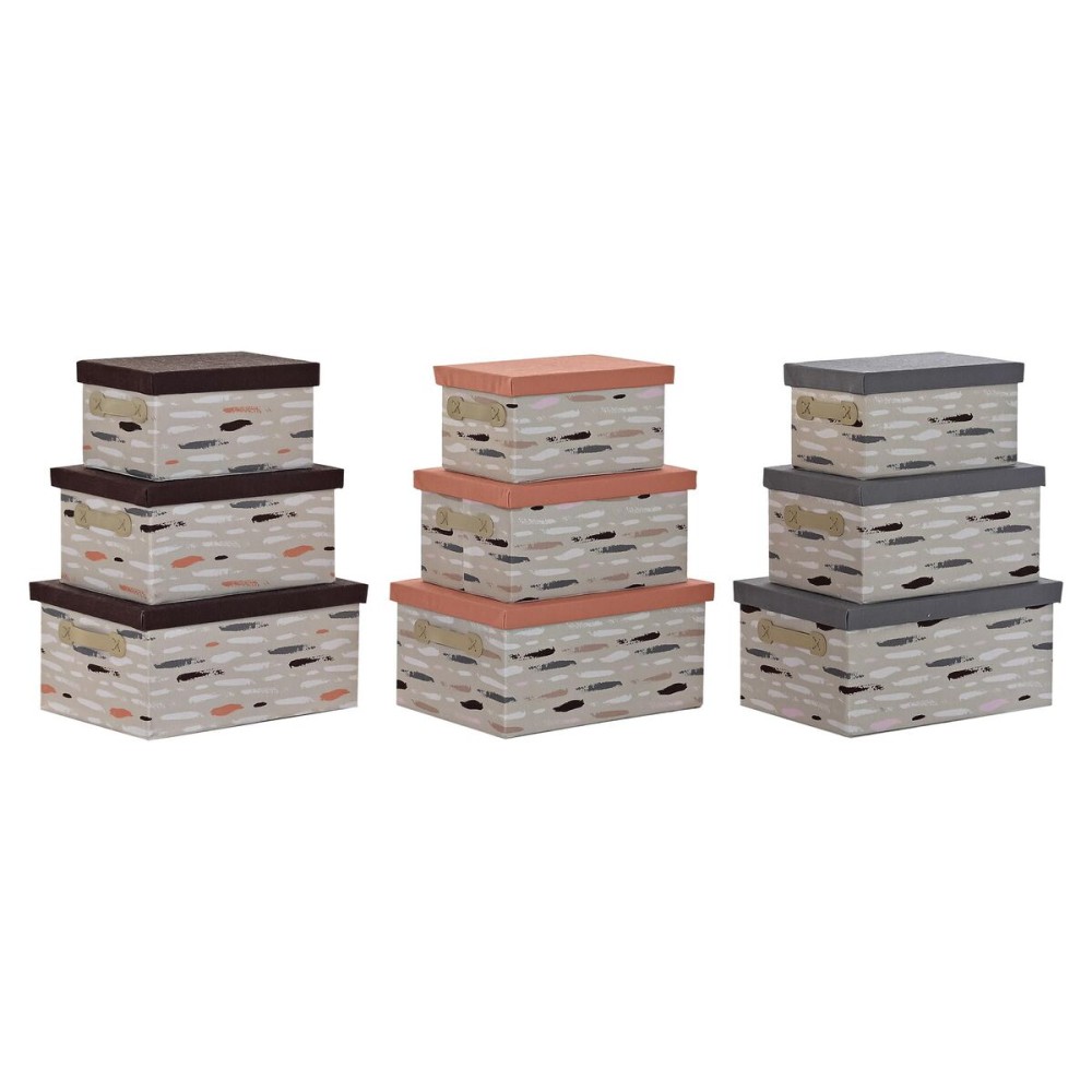 Set of Stackable Organising Boxes DKD Home Decor Brown Grey Orange 40 x 30 x 20 cm