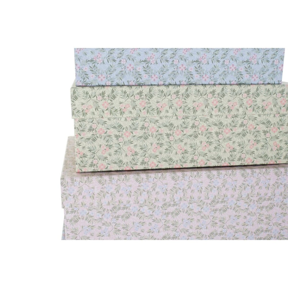 Satz stapelbarer Organizerboxen DKD Home Decor Gelb Blau Rosa Pappe Blomster 43,5 x 33,5 x 15,5 cm (2 Stück) (1 Stück)