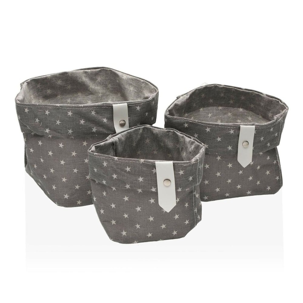 Jeu de Caisses de Rangement Empilables Versa Stars Grey Polyester Textile Fusion 3 Pièces