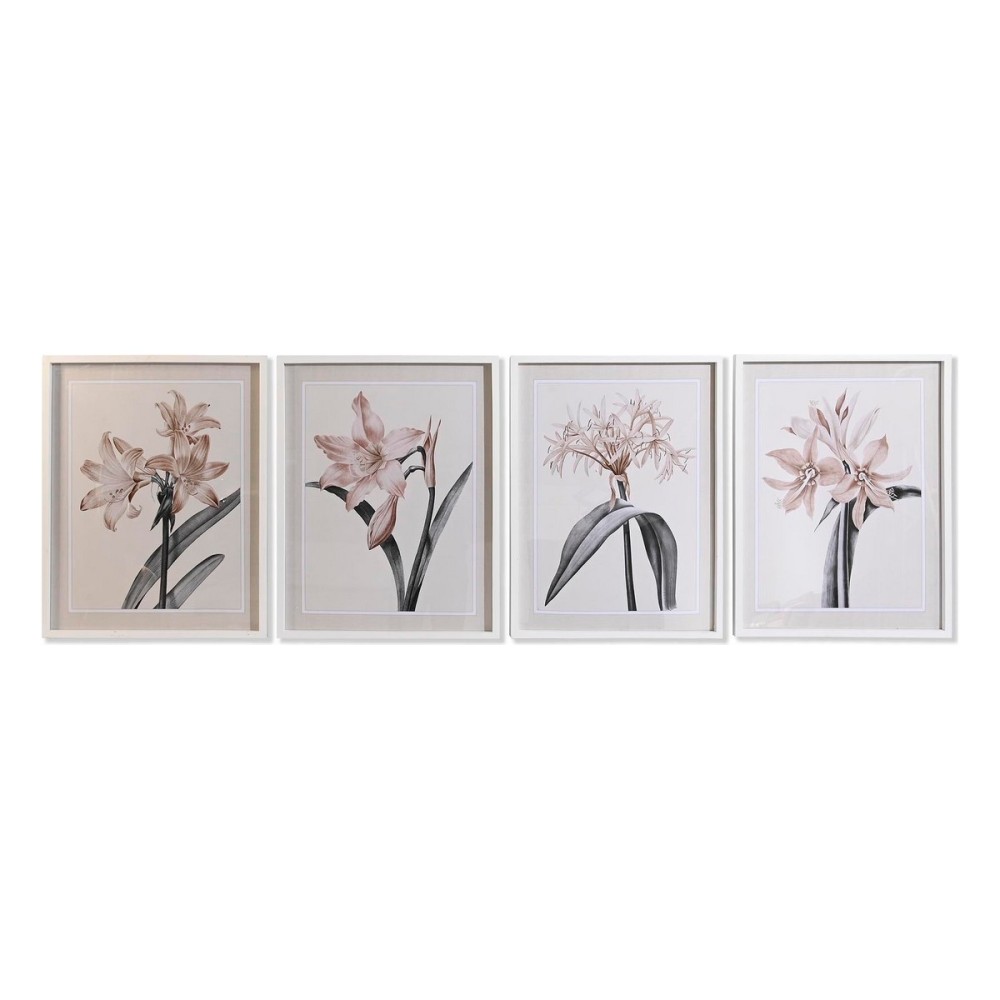 Cadre DKD Home Decor Verre Bouleau 55 x 70 x 2,5 cm 55 x 2,5 x 70 cm Fleurs (4 Pièces)