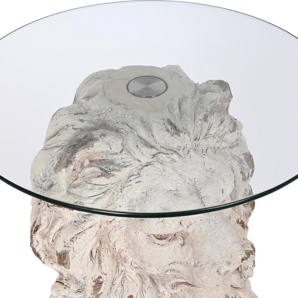 Table d'appoint DKD Home Decor Lion 52 x 44 x 72 cm Verre Gris Métal Blanc Magnésium