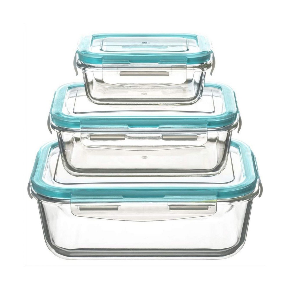 Ensemble de 3 Boîtes à Lunch 5five Simply Smart Bleu Transparent Verre 300 ml 690 ml 1000 L 800 g