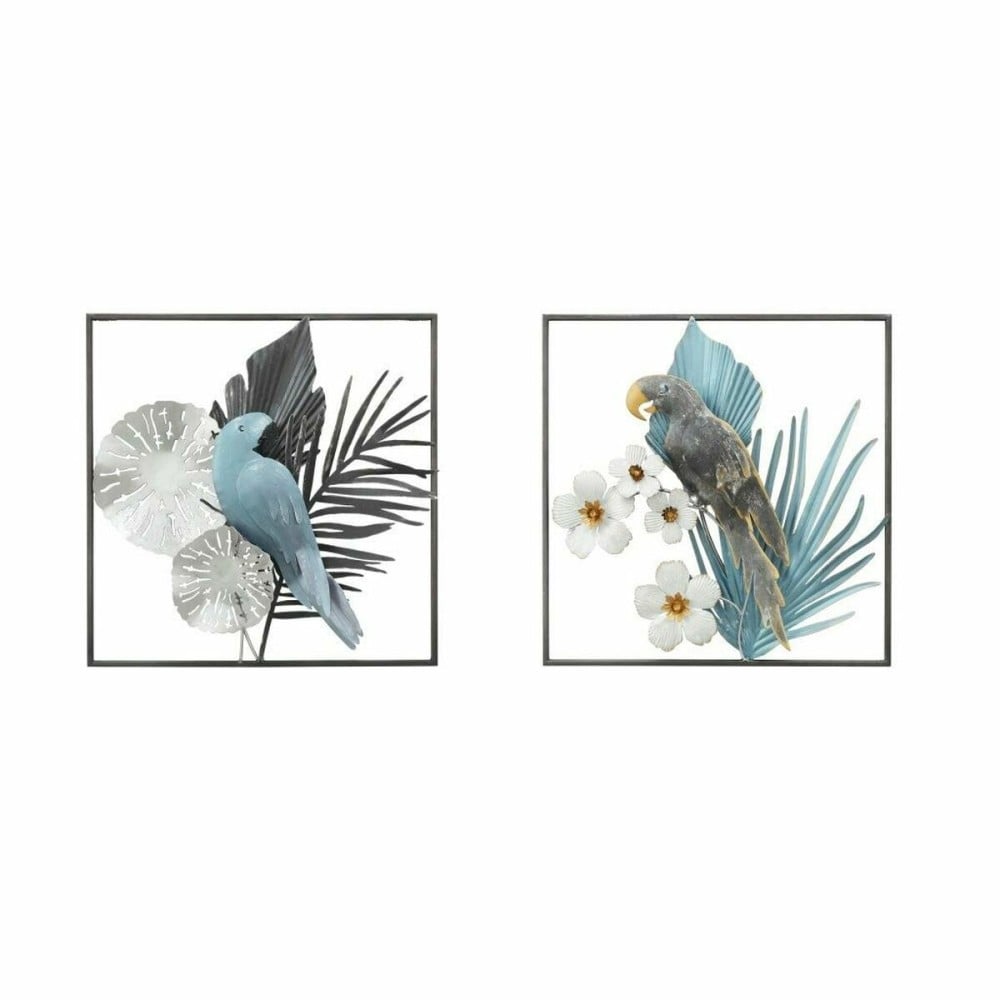 Wanddekoration DKD Home Decor 50 x 7,6 x 50 cm Schwarz Grau Blau Papagei Tropical (2 Stück)