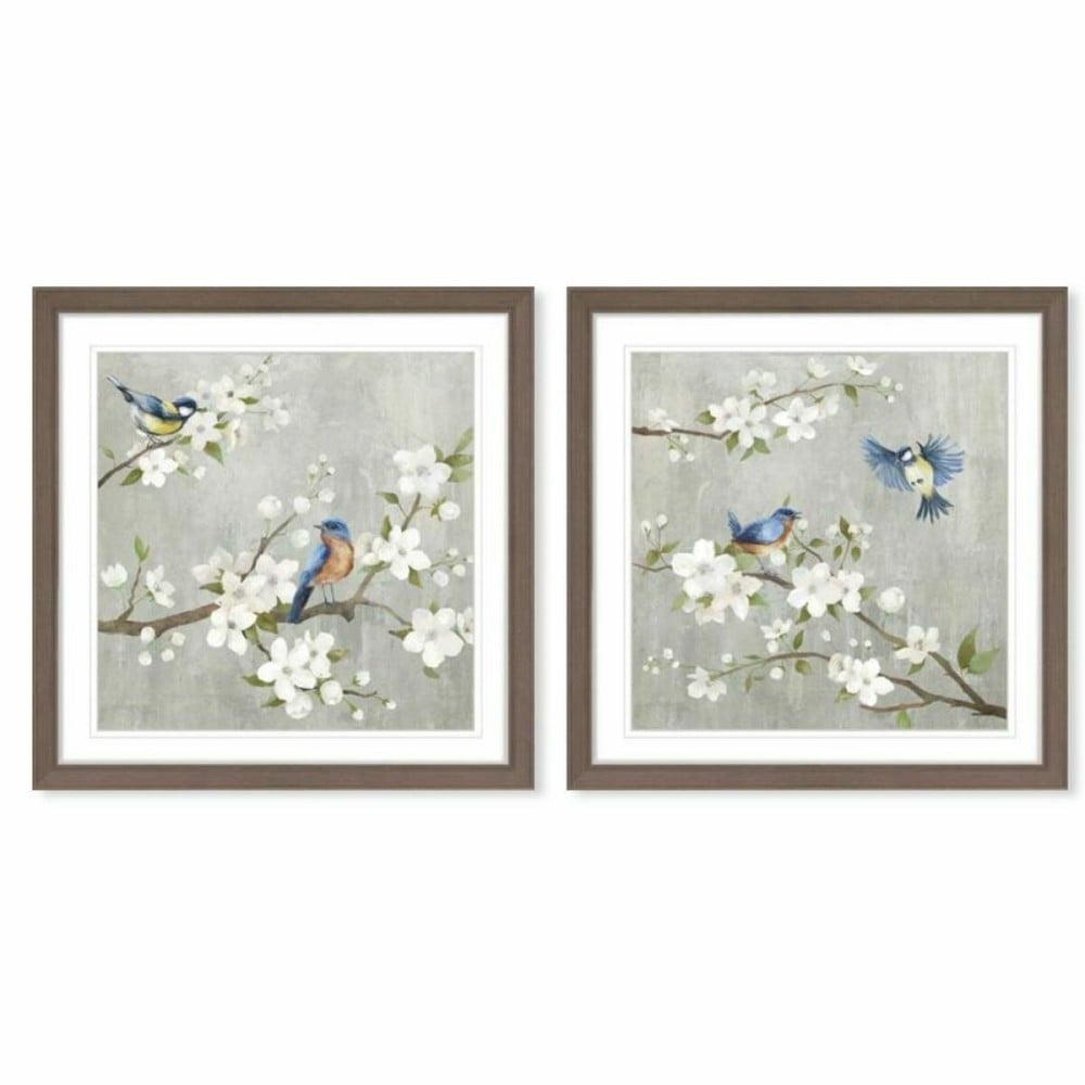 Toile DKD Home Decor 63 x 3 x 63 cm 60 x 3 x 60 cm Oiseaux Shabby Chic (2 Unités)