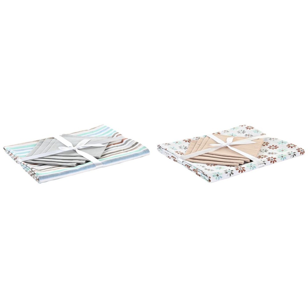 Tablecloth and napkins DKD Home Decor 2 Units 150 x 150 x 0,5 cm Grey Sky blue