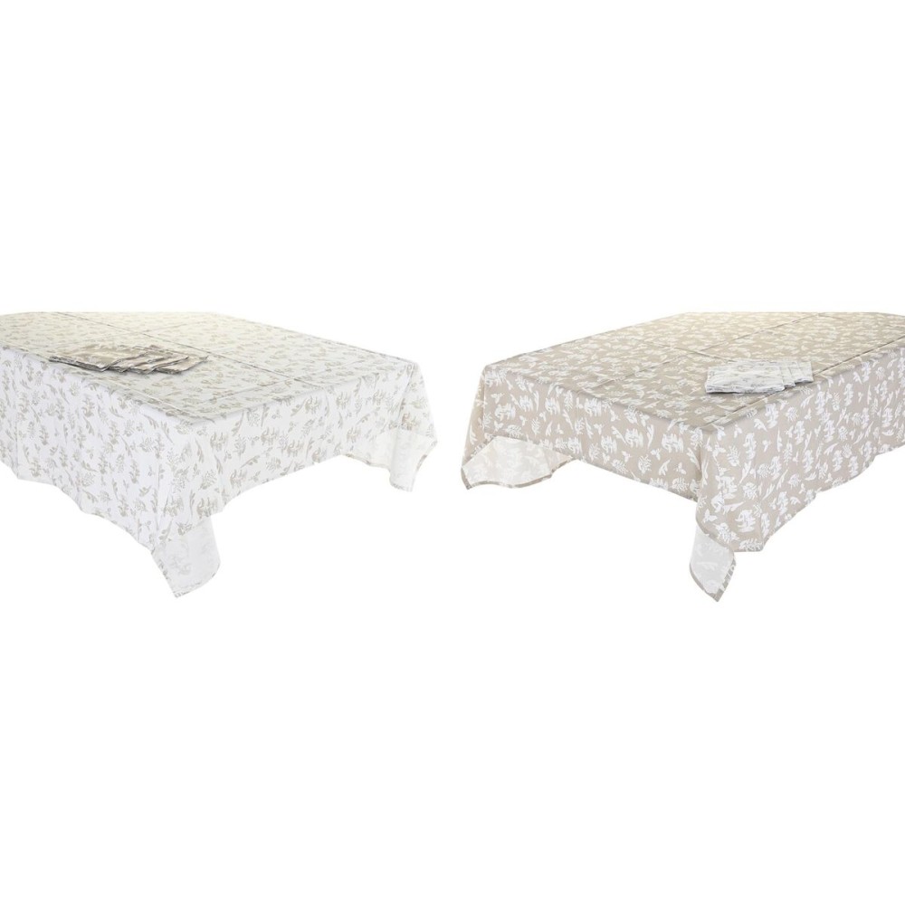 Nappe et serviettes de table DKD Home Decor 2 Unités 150 x 150 x 0,5 cm Beige Blanc Marron Clair