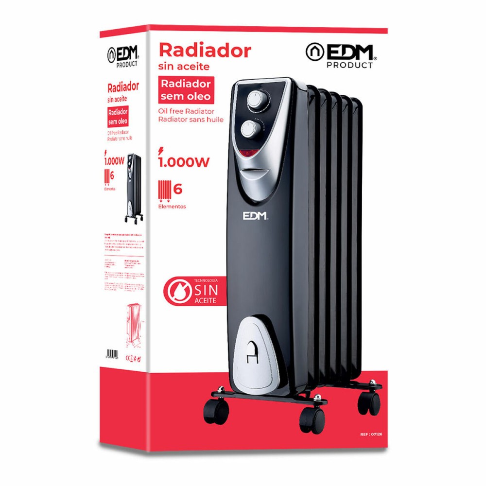 Radiateur EDM 07126 Black Edition Noir/Gris 1000 W