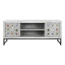 TV-Möbel DKD Home Decor Weiß Beige Grau Bunt aus Keramik Mango-Holz 130 x 40 x 56 cm