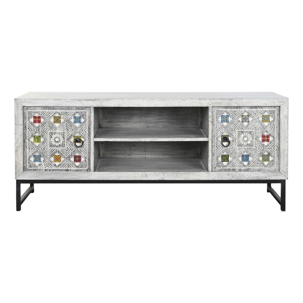 TV furniture DKD Home Decor White Beige Grey Multicolour Ceramic Mango wood 130 x 40 x 56 cm