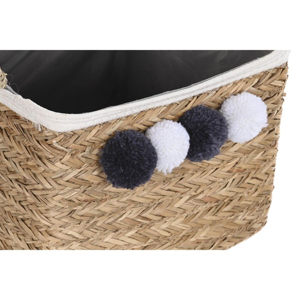 Set de basket DKD Home Decor Naturel Fibre naturelle Pompons 33 x 33 x 25 cm 2 Pièces