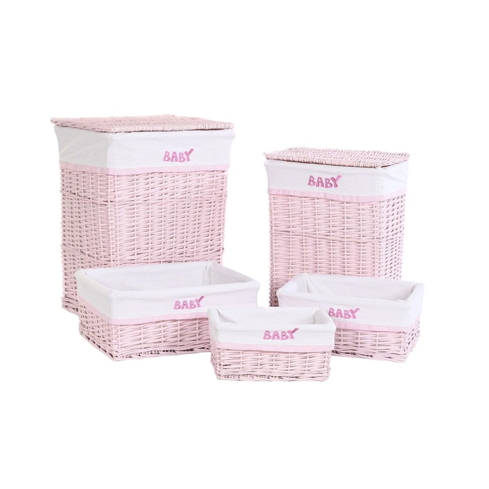 Lot de paniers DKD Home Decor Rose Polyester Enfant osier (44 x 34 x 56 cm)