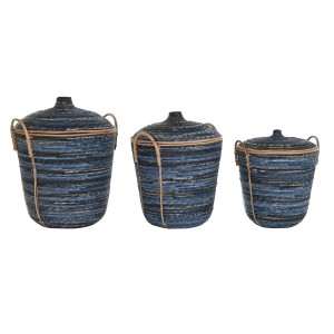 Set de basket DKD Home Decor Bleu Noir Boho 51 x 51 x 65 cm 3 Pièces